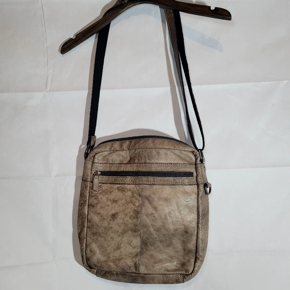 JACK GEORGES Leather Distressed Brown Crossbody Messenger Bag